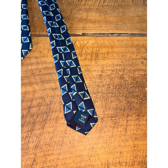 Mens Polo Ralph Lauren‎ Vintage Blue Triangle Geometric Design 100% Silk Tie - Picture 3 of 5